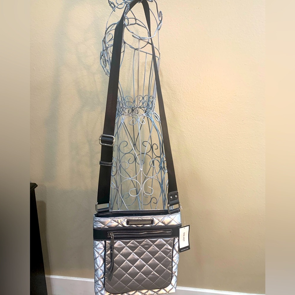 Nine West Quilted Crossbody Bag Silver and Black